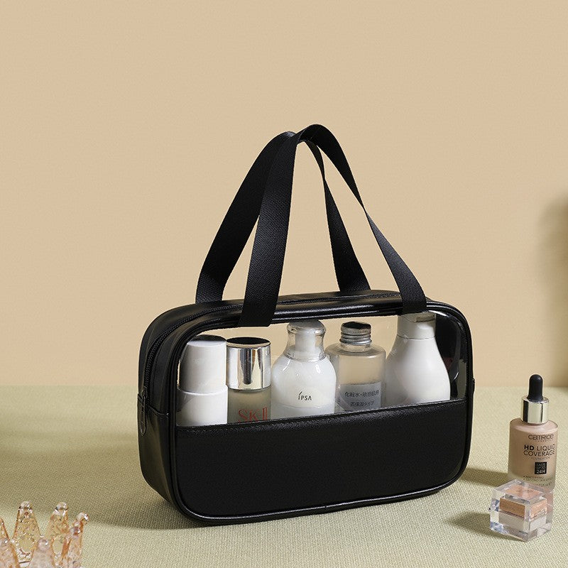 Geanta cosmetice Flippy, pentru voiaj sau organizare, material PVC/textil, impermeabila, portabila, 26 x 15 x 10 cm, negru-4