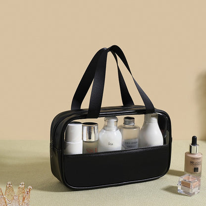 Geanta cosmetice Flippy, pentru voiaj sau organizare, material PVC/textil, impermeabila, portabila, 26 x 15 x 10 cm, negru-4