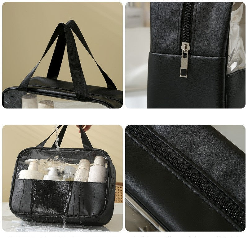 Geanta cosmetice Flippy, pentru voiaj sau organizare, material PVC/textil, impermeabila, portabila, 26 x 15 x 10 cm, negru-5