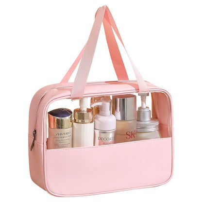 Geanta cosmetice Flippy, pentru voiaj sau organizare, material PVC/textil, impermeabila, portabila, 30 x 21 x 12 cm, roz-0