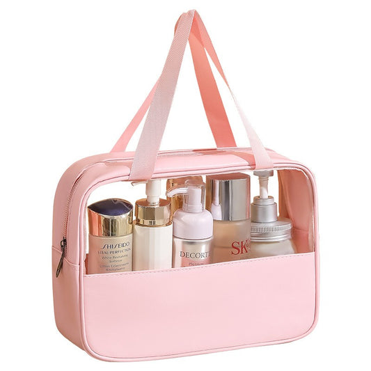 Geanta cosmetice Flippy, pentru voiaj sau organizare, material PVC/textil, impermeabila, portabila, 30 x 21 x 12 cm, roz-0