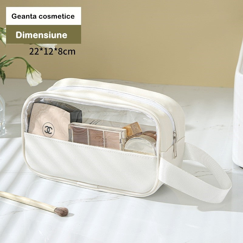 Geanta cosmetice Flippy, pentru voiaj sau organizare, material PVC/textil, impermeabila, portabila, 22 x 12 x 8 cm, alb-6