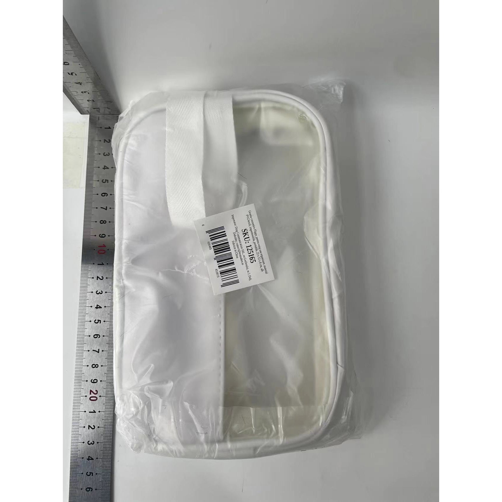 Geanta cosmetice Flippy, pentru voiaj sau organizare, material PVC/textil, impermeabila, portabila, 22 x 12 x 8 cm, alb-7