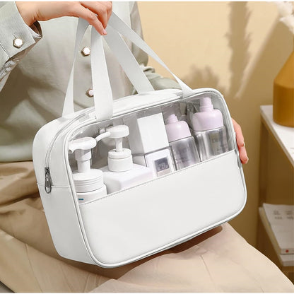 Geanta cosmetice Flippy, pentru voiaj sau organizare, material PVC/textil, impermeabila, portabila, 26 x 15 x 10 cm, alb-1