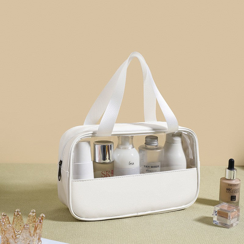 Geanta cosmetice Flippy, pentru voiaj sau organizare, material PVC/textil, impermeabila, portabila, 26 x 15 x 10 cm, alb-3