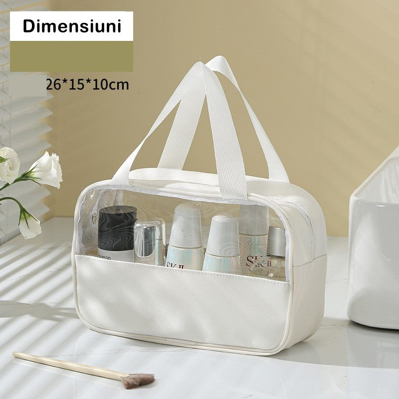 Geanta cosmetice Flippy, pentru voiaj sau organizare, material PVC/textil, impermeabila, portabila, 26 x 15 x 10 cm, alb-4