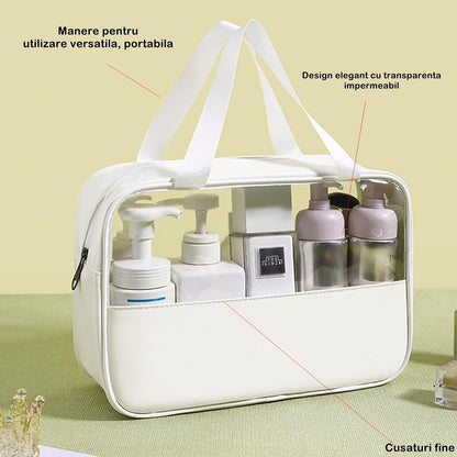 Geanta cosmetice Flippy, pentru voiaj sau organizare, material PVC/textil, impermeabila, portabila, 26 x 15 x 10 cm, alb-5