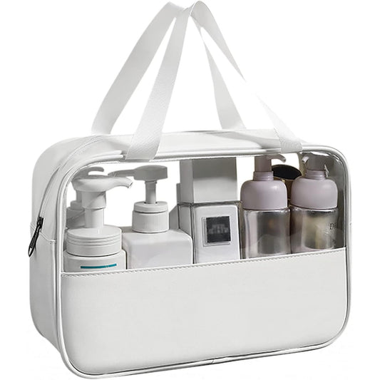 Geanta cosmetice Flippy, pentru voiaj sau organizare, material PVC/textil, impermeabila, portabila, 26 x 15 x 10 cm, alb-0