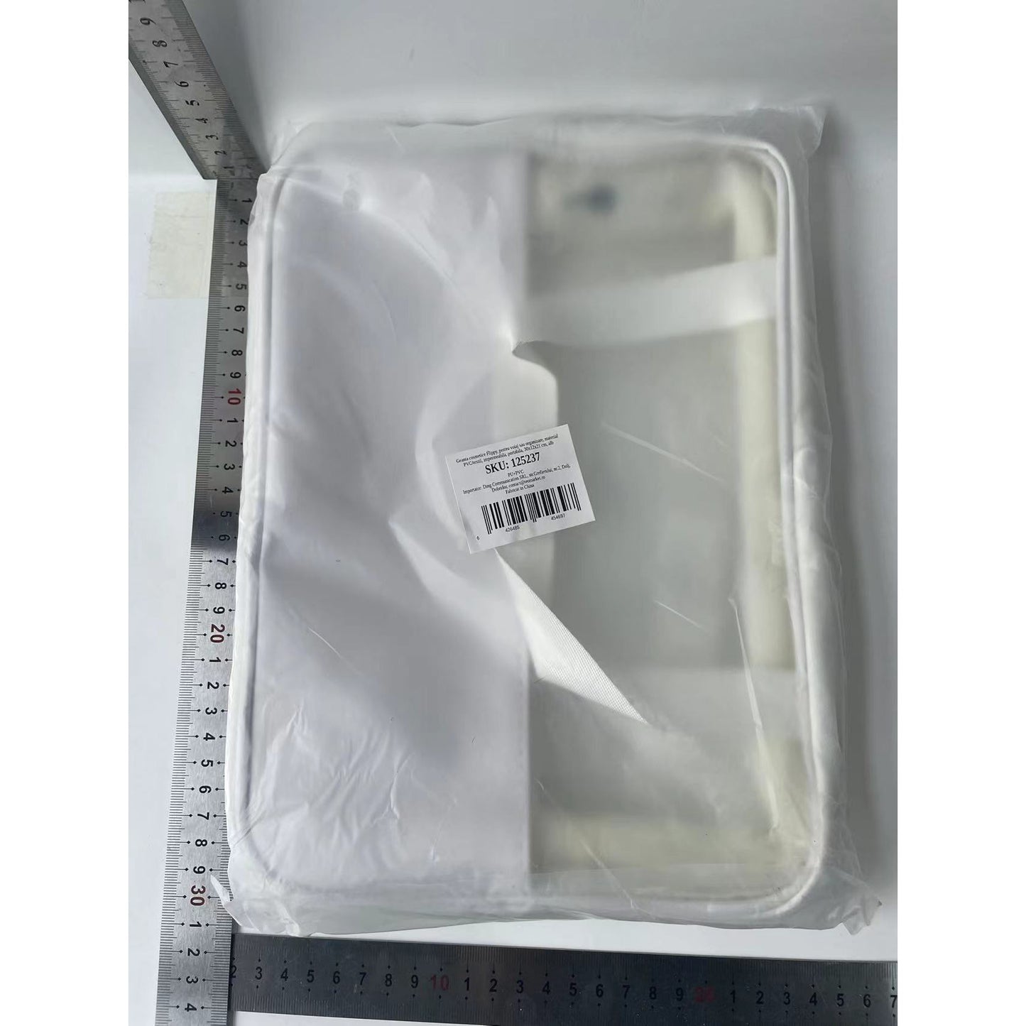 Geanta cosmetice Flippy, pentru voiaj sau organizare, material PVC/textil, impermeabila, portabila, 30x12x21 cm, alb-6