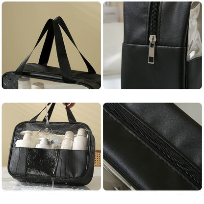Geanta cosmetice Flippy, pentru voiaj sau organizare, material PVC/textil, impermeabila, portabila, 30X21X12 cm, negru-2