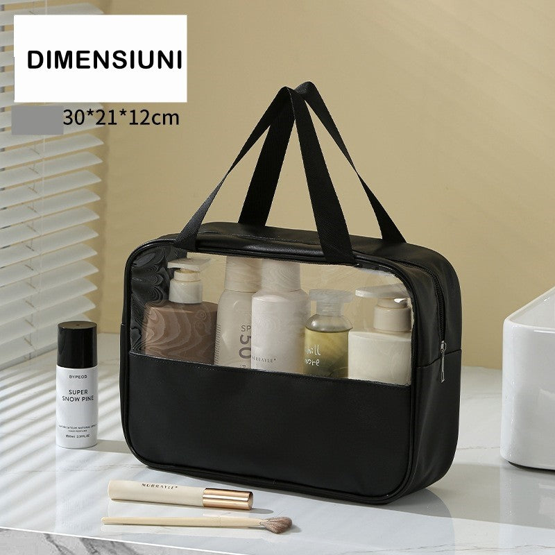 Geanta cosmetice Flippy, pentru voiaj sau organizare, material PVC/textil, impermeabila, portabila, 30X21X12 cm, negru-5