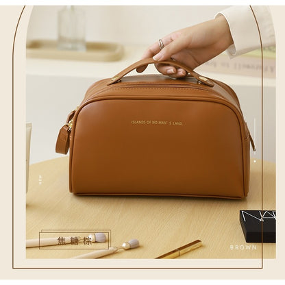 Geanta cosmetice pentru femei Flippy, material poliuretan, 25 x 14.5 x 14.5 cm, Impermeabila, Maro-2