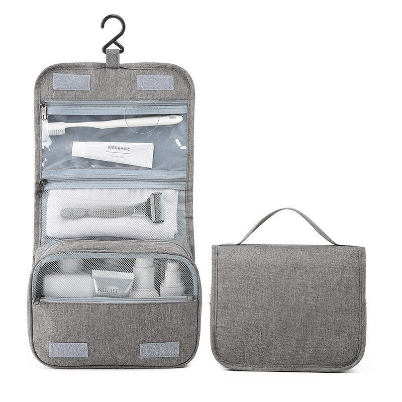 Geanta cosmetice voiaj, Flippy, material panza, impermeabil, 3 compartimente, cu agatatoare, Gri, 47 x 28 x 20   cm-6