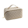 Geanta de Calatorie Flippy, Pentru Cosmetice, Portabila, Impermeabila, din Piele Ecologica, Compartimente Multiple, cu Fermoar, 22 x 13 x 12.5 cm, In Carouri, Crem-0