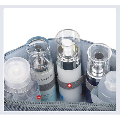 Geanta cosmetice voiaj, Flippy, material panza, impermeabil, 3 compartimente, cu agatatoare, Gri, 47 x 28 x 20   cm-2