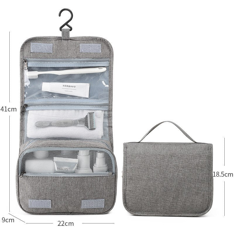 Geanta cosmetice voiaj, Flippy, material panza, impermeabil, 3 compartimente, cu agatatoare, Gri, 47 x 28 x 20   cm-5