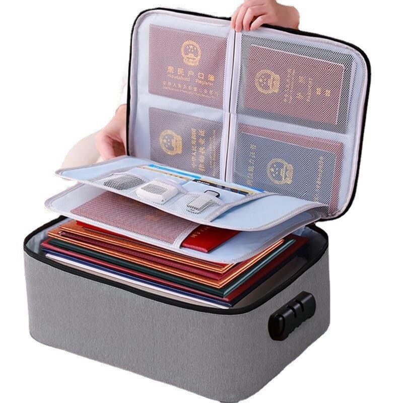Geanta Flippy pentru Depozitare Acte si Documente, Facturi, Carduri, cu Cod de Securitate, 2 Compartimente, Impermeabila, 37 x 10.5 x 27 cm, Gri-3