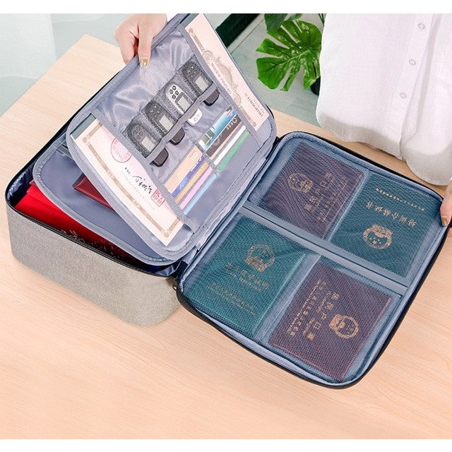 Geanta Flippy pentru Depozitare Acte si Documente, Facturi, Carduri, cu Cod de Securitate, 3 Compartimente, Impermeabila, 37 x 10.5 x 27 cm, Gri-1
