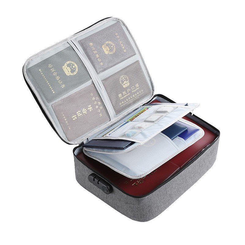 Geanta Flippy pentru Depozitare Acte si Documente, Facturi, Carduri, cu Cod de Securitate, 3 Compartimente, Impermeabila, 37 x 10.5 x 27 cm, Gri-0