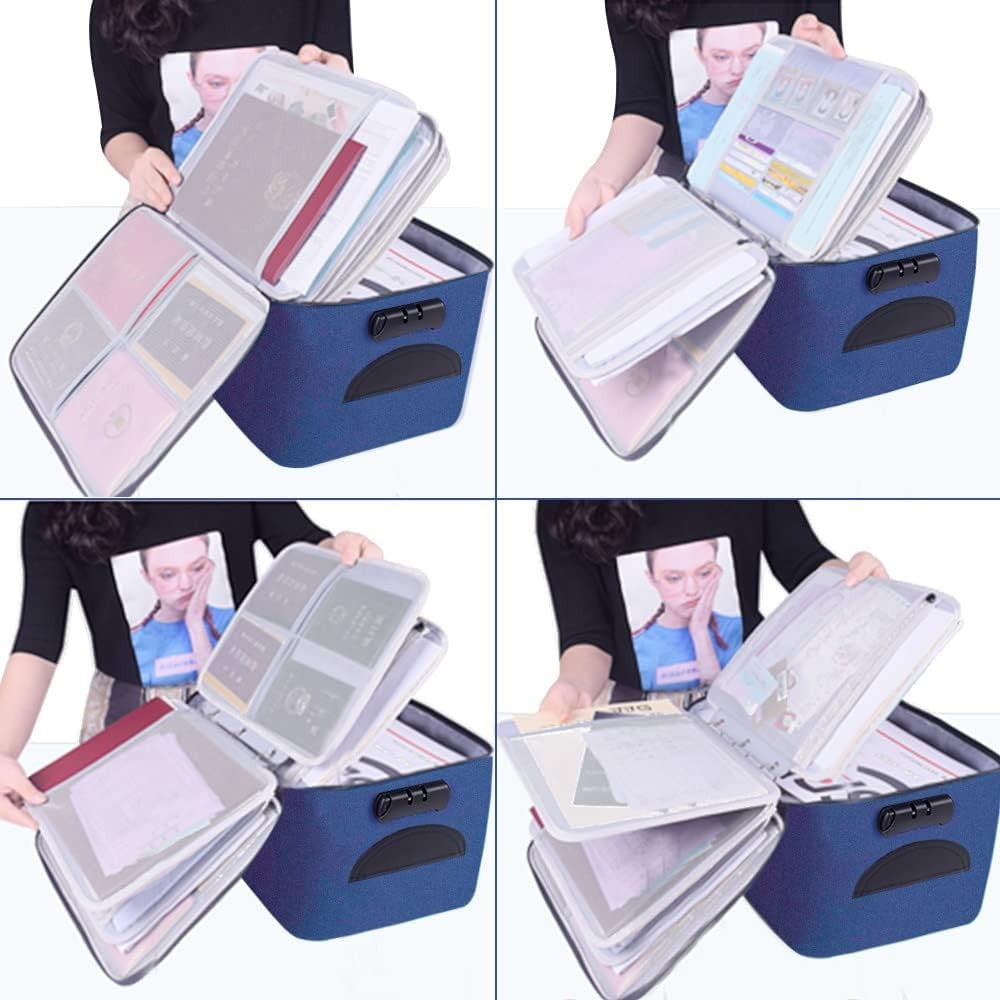 Geanta Flippy pentru Depozitare Acte si Documente, Facturi, Carduri, cu Cod de Securitate, 5 Compartimente, Impermeabila, 37 x 20 x 27 cm, Albastru-1