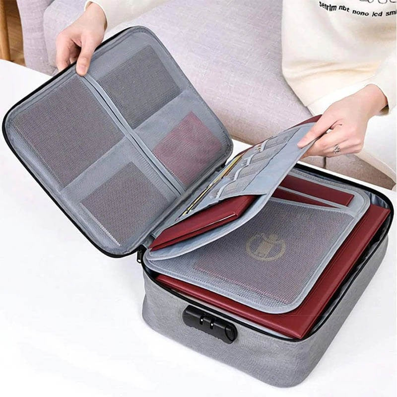 Geanta Flippy pentru Depozitare Acte si Documente, Facturi, Carduri, cu Cod de Securitate, 5 Compartimente, Impermeabila, 37 x 20 x 27 cm, Gri-6