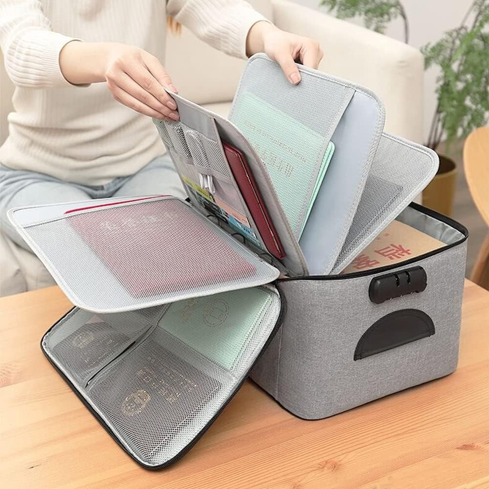 Geanta Flippy pentru Depozitare Acte si Documente, Facturi, Carduri, cu Cod de Securitate, 5 Compartimente, Impermeabila, 37 x 20 x 27 cm, Gri-8