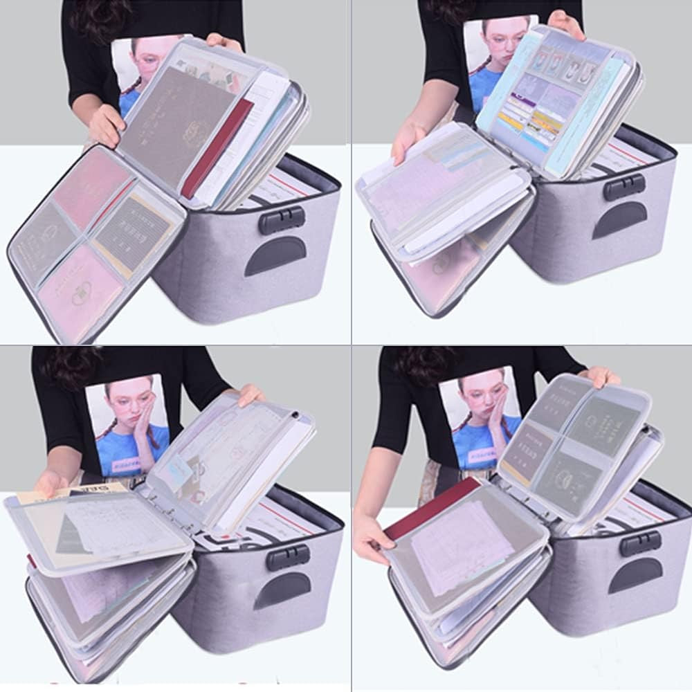 Geanta Flippy pentru Depozitare Acte si Documente, Facturi, Carduri, cu Cod de Securitate, 5 Compartimente, Impermeabila, 37 x 20 x 27 cm, Gri-9