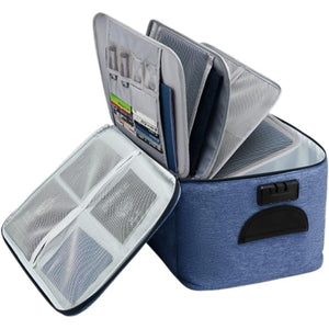 Geanta Flippy pentru Depozitare Acte si Documente, Facturi, Carduri, cu Cod de Securitate, 5 Compartimente, Impermeabila, 37 x 20 x 27 cm, Albastru-0