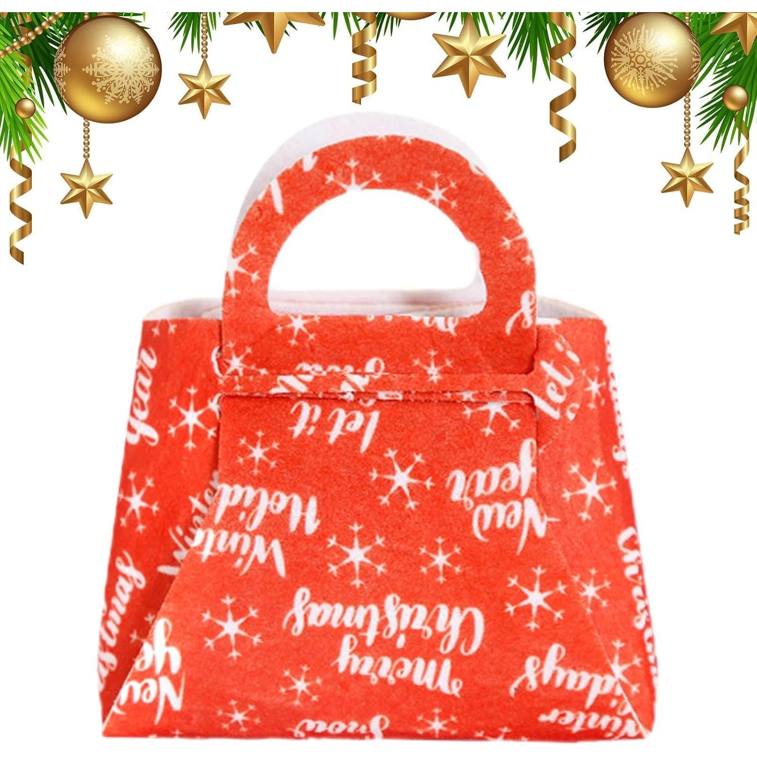 Geanta pentru Copii, Flippy, Pliabila, pentru Cadouri de Craciun, din Panza Netesuta, Merry Christmas, 13 x 12 x 6 cm, Rosu-4