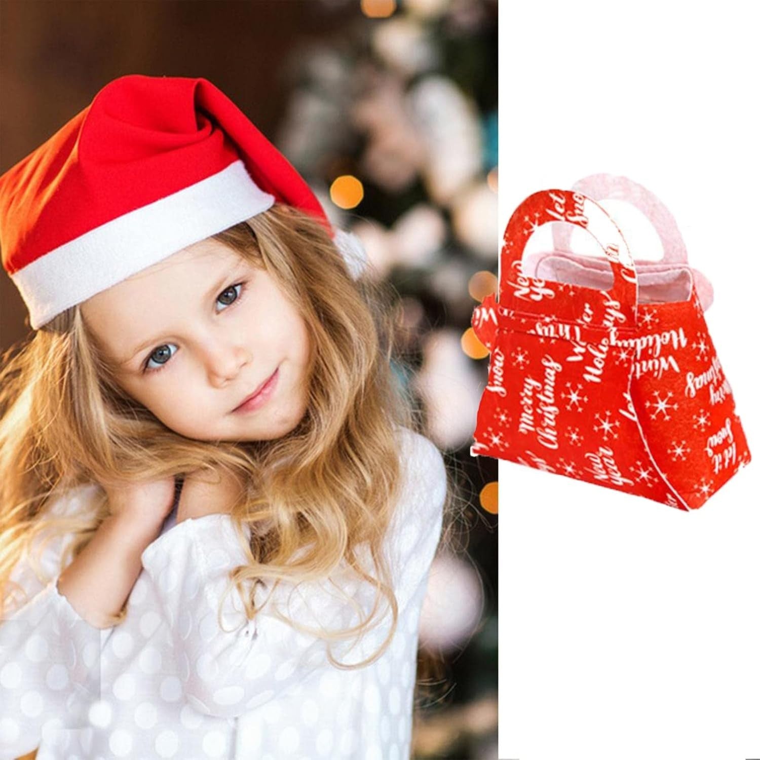 Geanta pentru Copii, Flippy, Pliabila, pentru Cadouri de Craciun, din Panza Netesuta, Merry Christmas, 13 x 12 x 6 cm, Rosu-5