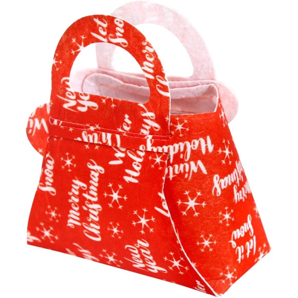 Geanta pentru Copii, Flippy, Pliabila, pentru Cadouri de Craciun, din Panza Netesuta, Merry Christmas, 13 x 12 x 6 cm, Rosu-6