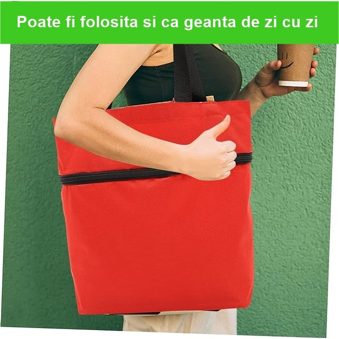 Geanta Pliabila, Flippy, 2 in 1, Carucior cu Roti, pentru Cumparaturi, 19 l, Rosu, Plastic, 39 x 46 x 12 cm-5