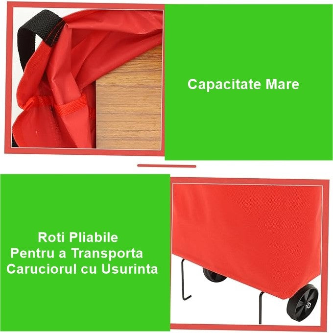 Geanta Pliabila, Flippy, 2 in 1, Carucior cu Roti, pentru Cumparaturi, 19 l, Rosu, Plastic, 39 x 46 x 12 cm-6