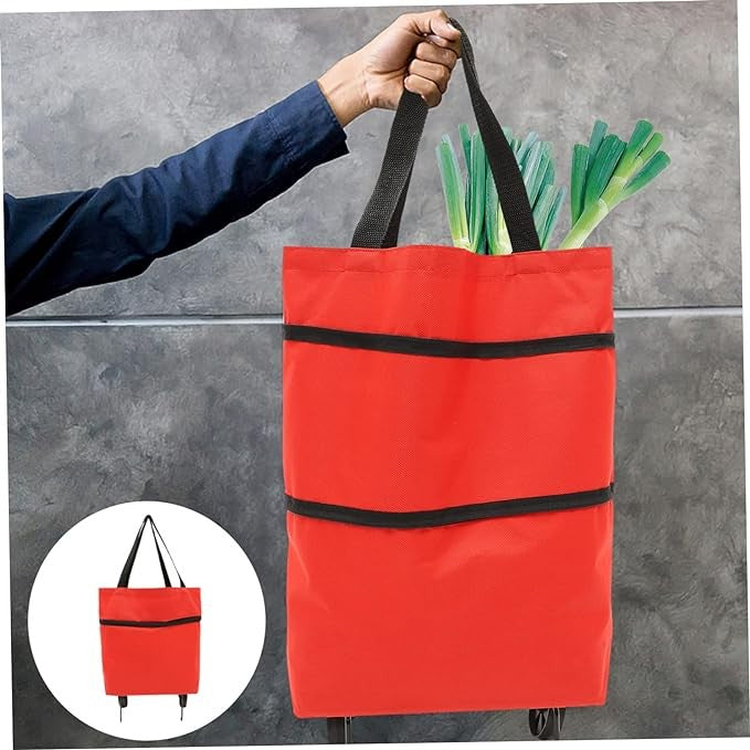Geanta Pliabila, Flippy, 2 in 1, Carucior cu Roti, pentru Cumparaturi, 19 l, Rosu, Plastic, 39 x 46 x 12 cm-8