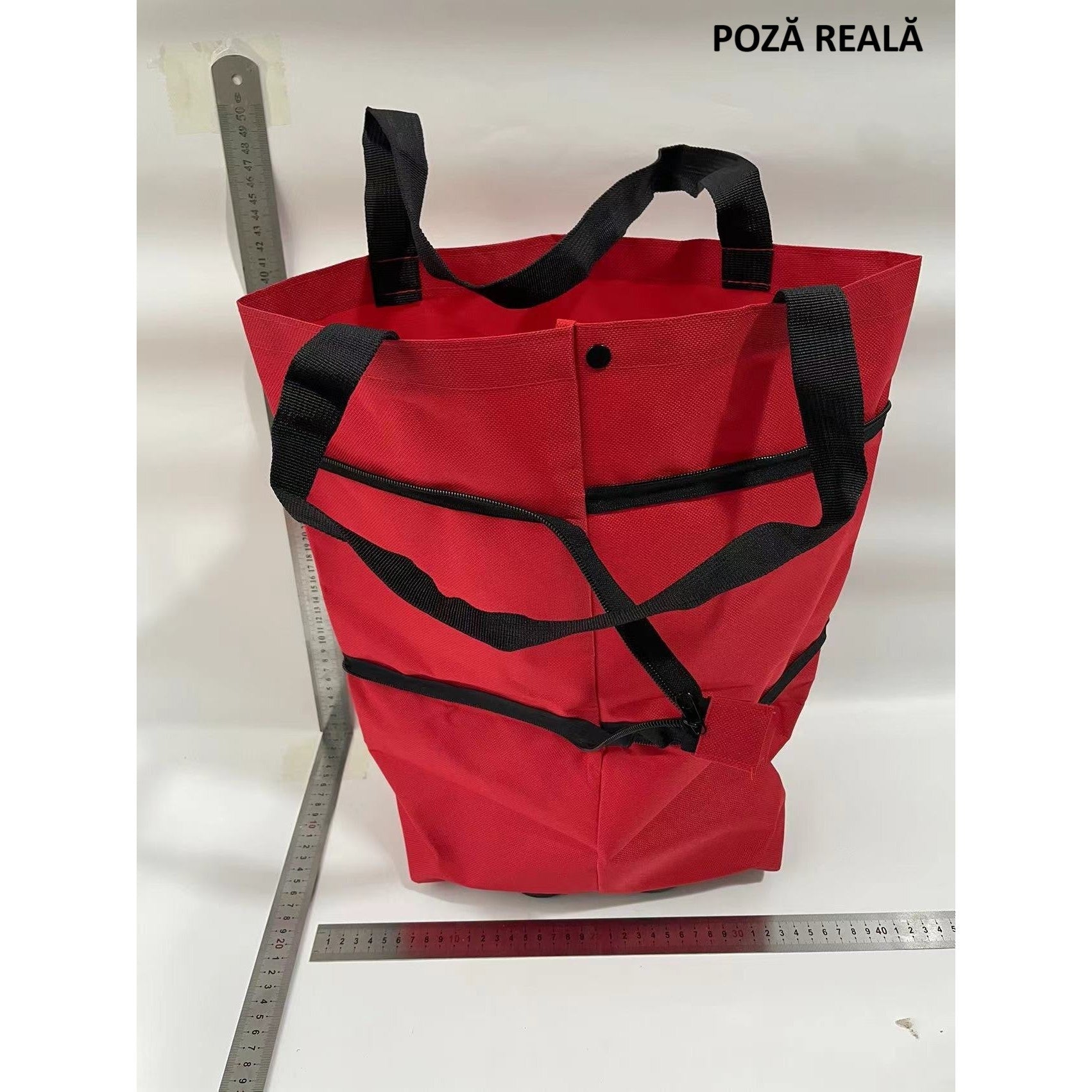 Geanta Pliabila, Flippy, 2 in 1, Carucior cu Roti, pentru Cumparaturi, 19 l, Rosu, Plastic, 39 x 46 x 12 cm-9