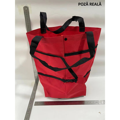 Geanta Pliabila, Flippy, 2 in 1, Carucior cu Roti, pentru Cumparaturi, 19 l, Rosu, Plastic, 39 x 46 x 12 cm-9