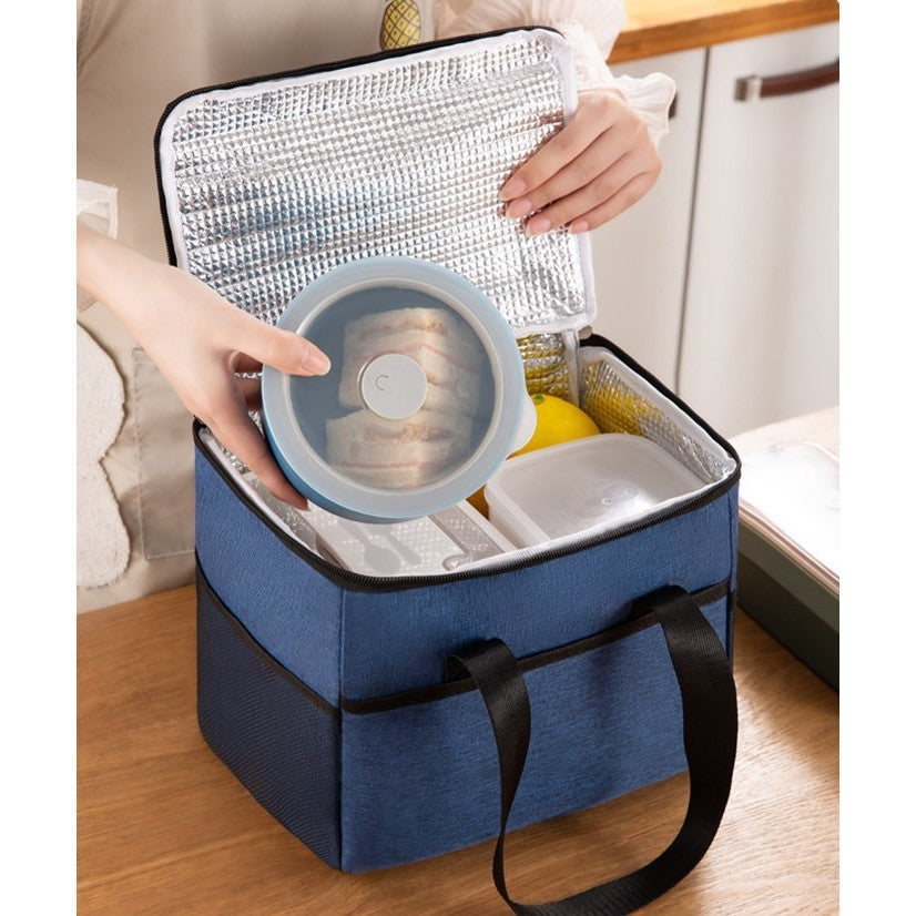 Geanta Termica Flippy pentru Pranz, Compartimente Telefon si Tacamuri, Multifunctionala, Impermeabila, 24x18x21 cm, Albastru-1