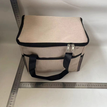 Geanta Termica Flippy pentru Pranz, Compartimente Telefon si Tacamuri, Multifunctionala, Impermeabila, 24x18x21 cm, Crem-1