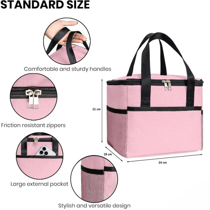 Geanta Termica Flippy pentru Pranz, Compartimente Telefon si Tacamuri, Multifunctionala, Impermeabila, 24x18x21 cm, Roz-3