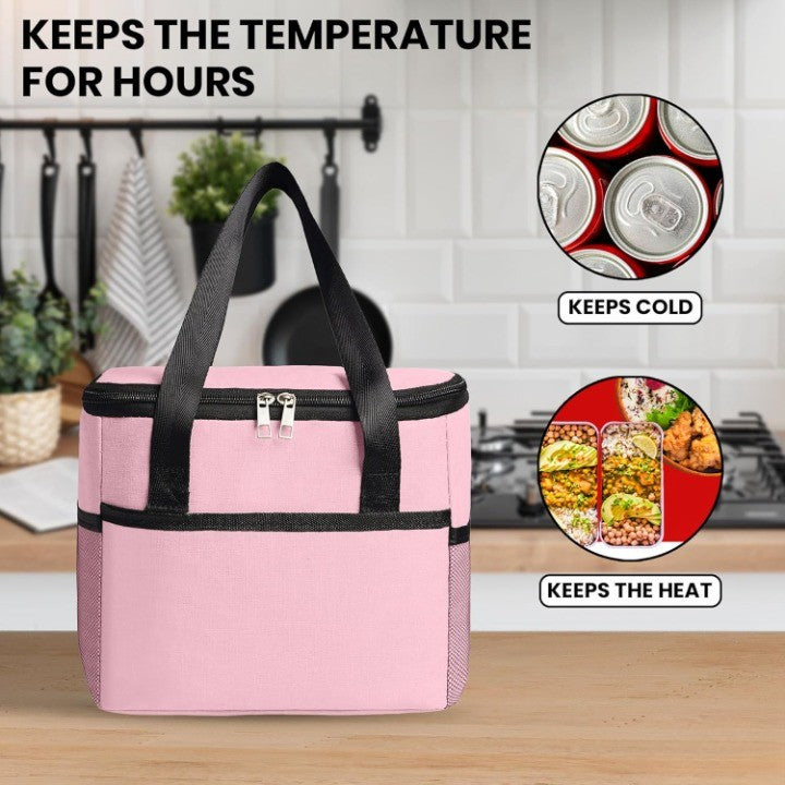 Geanta Termica Flippy pentru Pranz, Compartimente Telefon si Tacamuri, Multifunctionala, Impermeabila, 24x18x21 cm, Roz-6