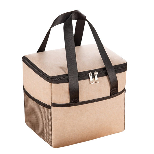 Geanta Termica Flippy pentru Pranz, Compartimente Telefon si Tacamuri, Multifunctionala, Impermeabila, 24x18x21 cm, Crem-0