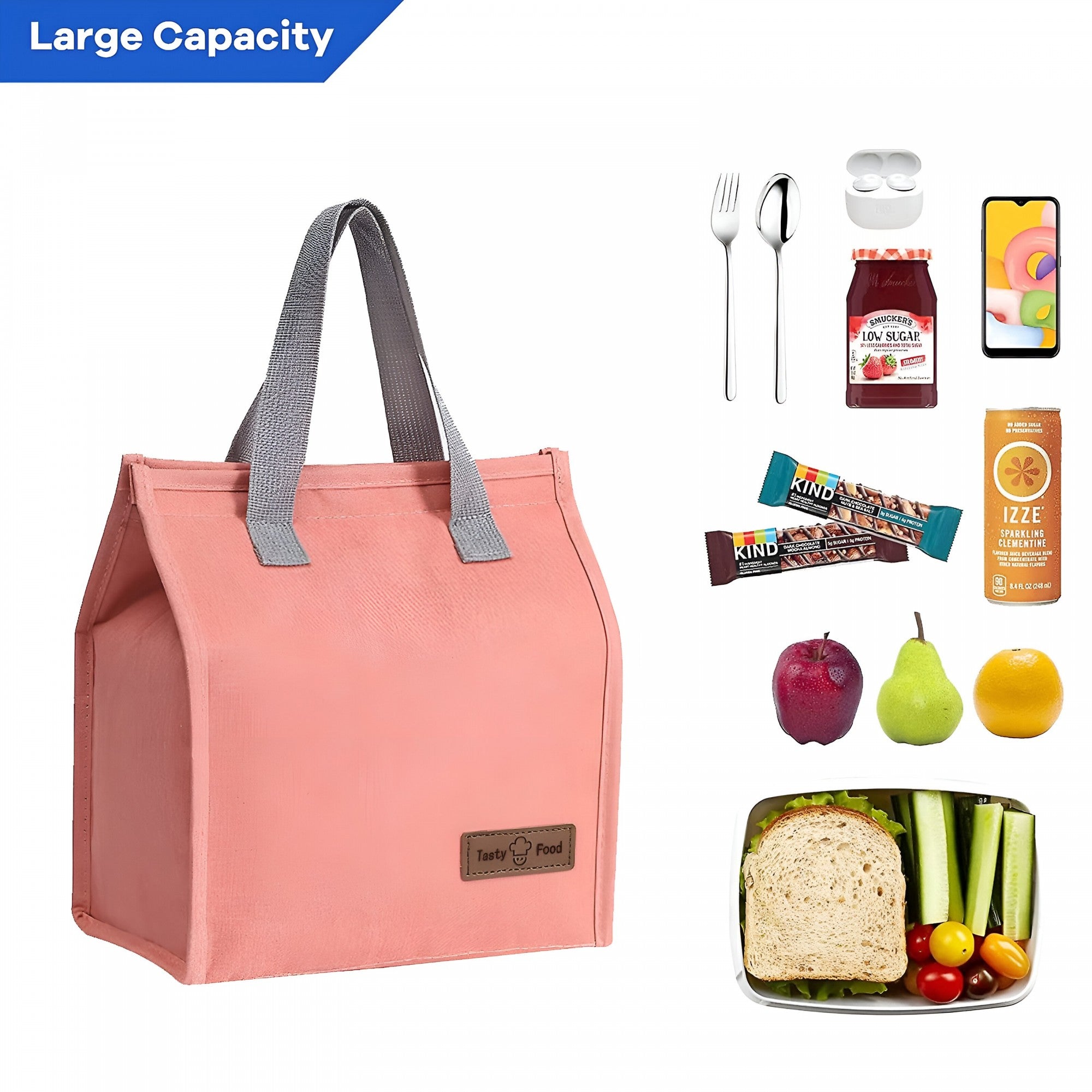 Geanta Termoizolanta Tip Bento Bag Flippy, Camping Cooler, Aluminiu, 22.5x13x25,5 cm, 3.3 L, Roz-1