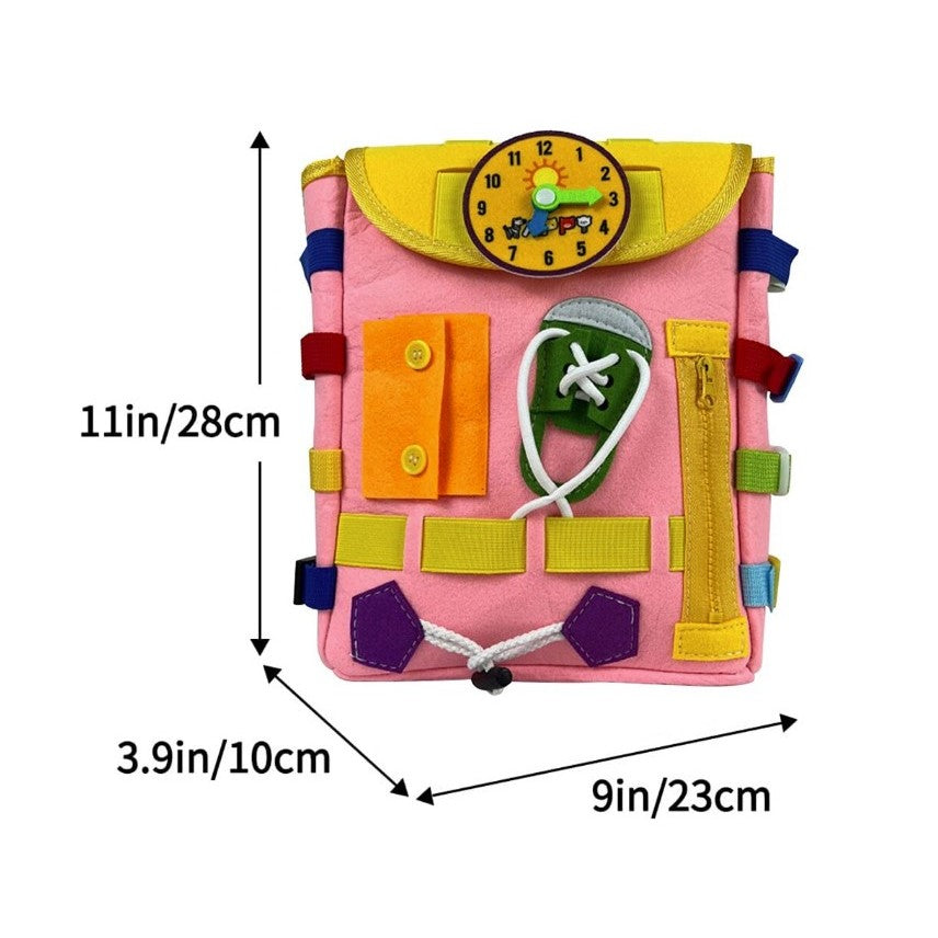 Ghiozdan Montessori, Flippy, pentru Copii 2-6 ani, Fidget Pop, cu Catarame si Fermoare, Jucarii Senzoriale, Activitate de Invatare prin Joc, Roz, 0.25 kg, 28x10x23 cm-3