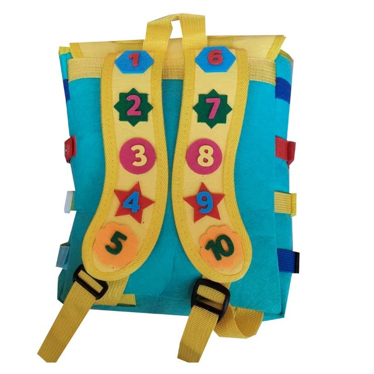 Ghiozdan Montessori, Flippy, pentru Copii 2-6 ani, Fidget Pop, cu Catarame si Fermoare, Jucarii Senzoriale, Activitate de Invatare prin Joc, Turcoaz, 0.25 kg, 28x10x23 cm-3