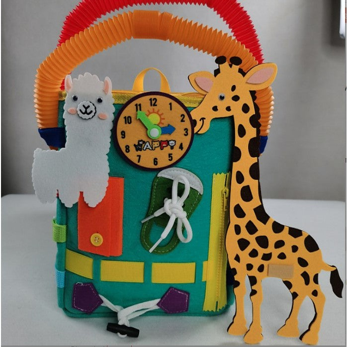 Ghiozdan Montessori, Flippy, pentru Copii 2-6 ani, Fidget Pop, cu Catarame si Fermoare, Jucarii Senzoriale, Activitate de Invatare prin Joc, Turcoaz, 0.25 kg, 28x10x23 cm-5