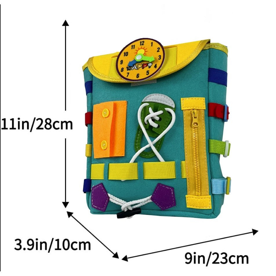 Ghiozdan Montessori, Flippy, pentru Copii 2-6 ani, Fidget Pop, cu Catarame si Fermoare, Jucarii Senzoriale, Activitate de Invatare prin Joc, Turcoaz, 0.25 kg, 28x10x23 cm-6