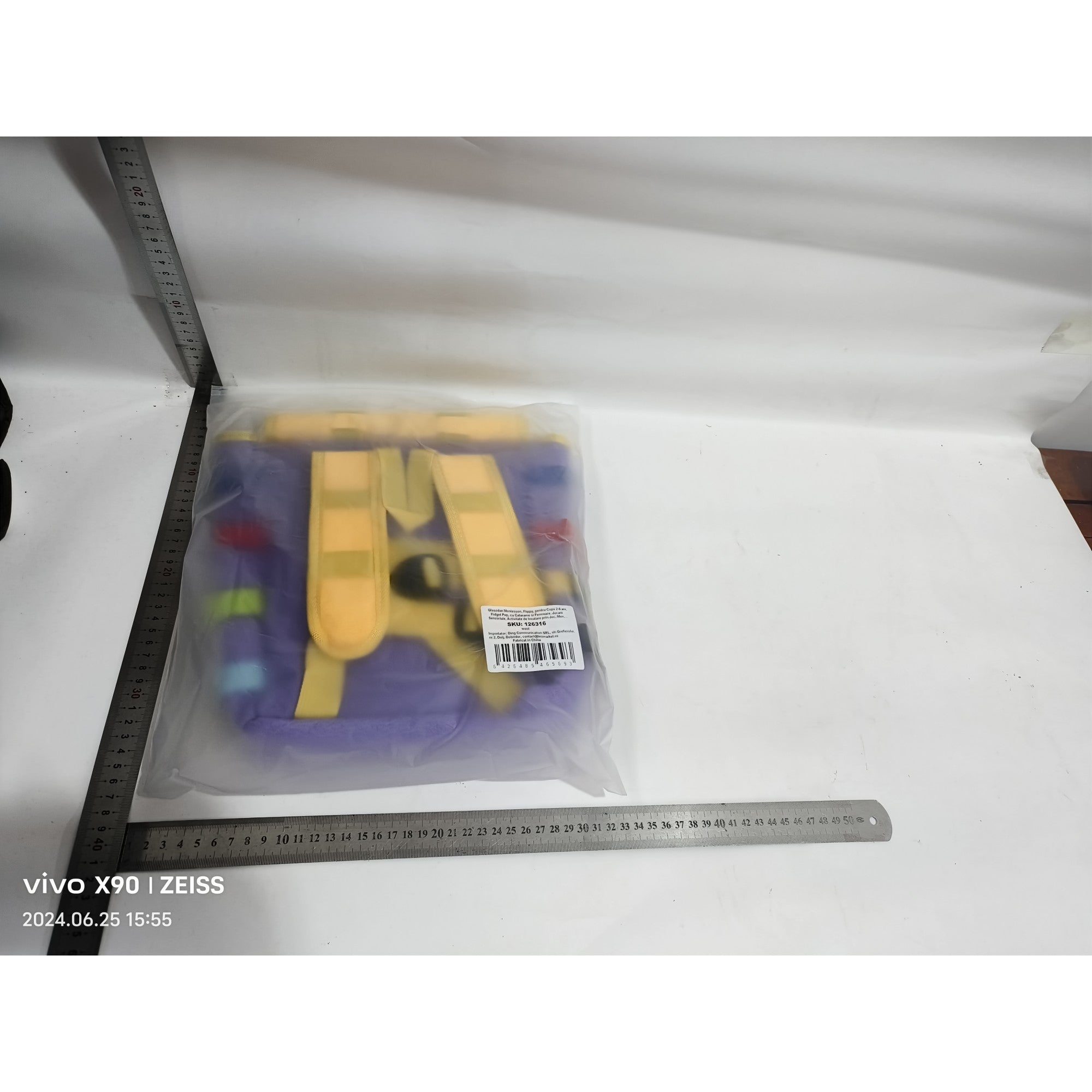Ghiozdan Montessori, Flippy, pentru Copii 2-6 ani, Fidget Pop, cu Catarame si Fermoare, Jucarii Senzoriale, Activitate de Invatare prin Joc, Mov, 0.25 kg, 28x10x23 cm-5