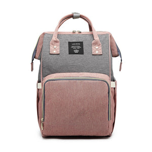 Rucsac Multifunctional pentru Mamici, Flippy, din Panza Oxford, Compartimentare Multipla, Impermeabil, 43 x 18 x 26 cm, Roz/Gri-0