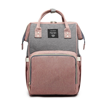 Rucsac Multifunctional pentru Mamici, Flippy, din Panza Oxford, Compartimentare Multipla, Impermeabil, 43 x 18 x 26 cm, Roz/Gri-0
