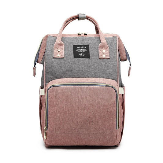 Rucsac Multifunctional pentru Mamici, Flippy, din Panza Oxford, Compartimentare Multipla, Impermeabil, 43 x 18 x 26 cm, Roz/Gri-0